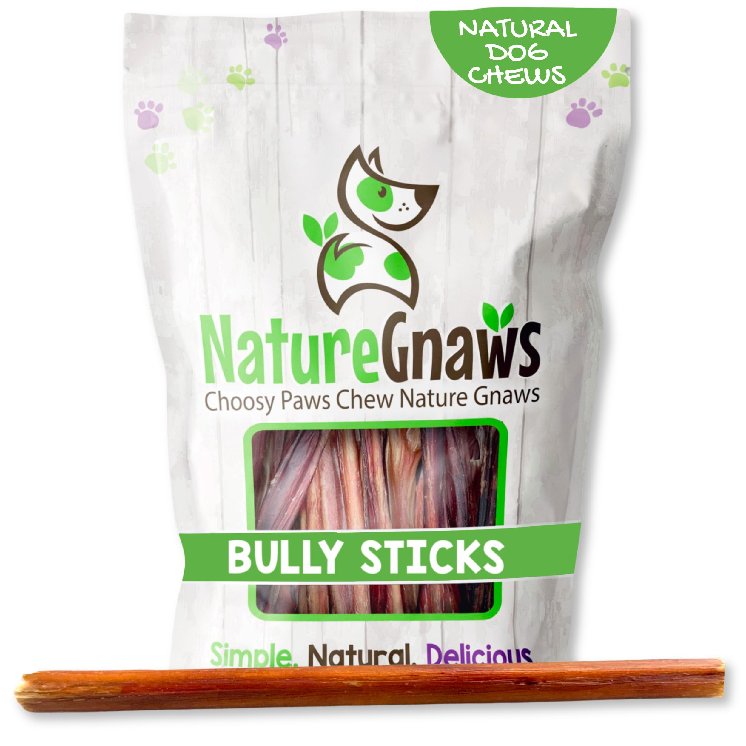 Nature Gnaws Large Bully Sticks pack-10-count showing long-lasting chew entertainment for dogs