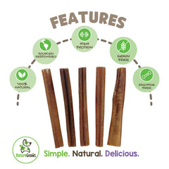 Nature Gnaws Large Bully Sticks rawhide-free chew shown, a grain-free alternative for safe chewing.