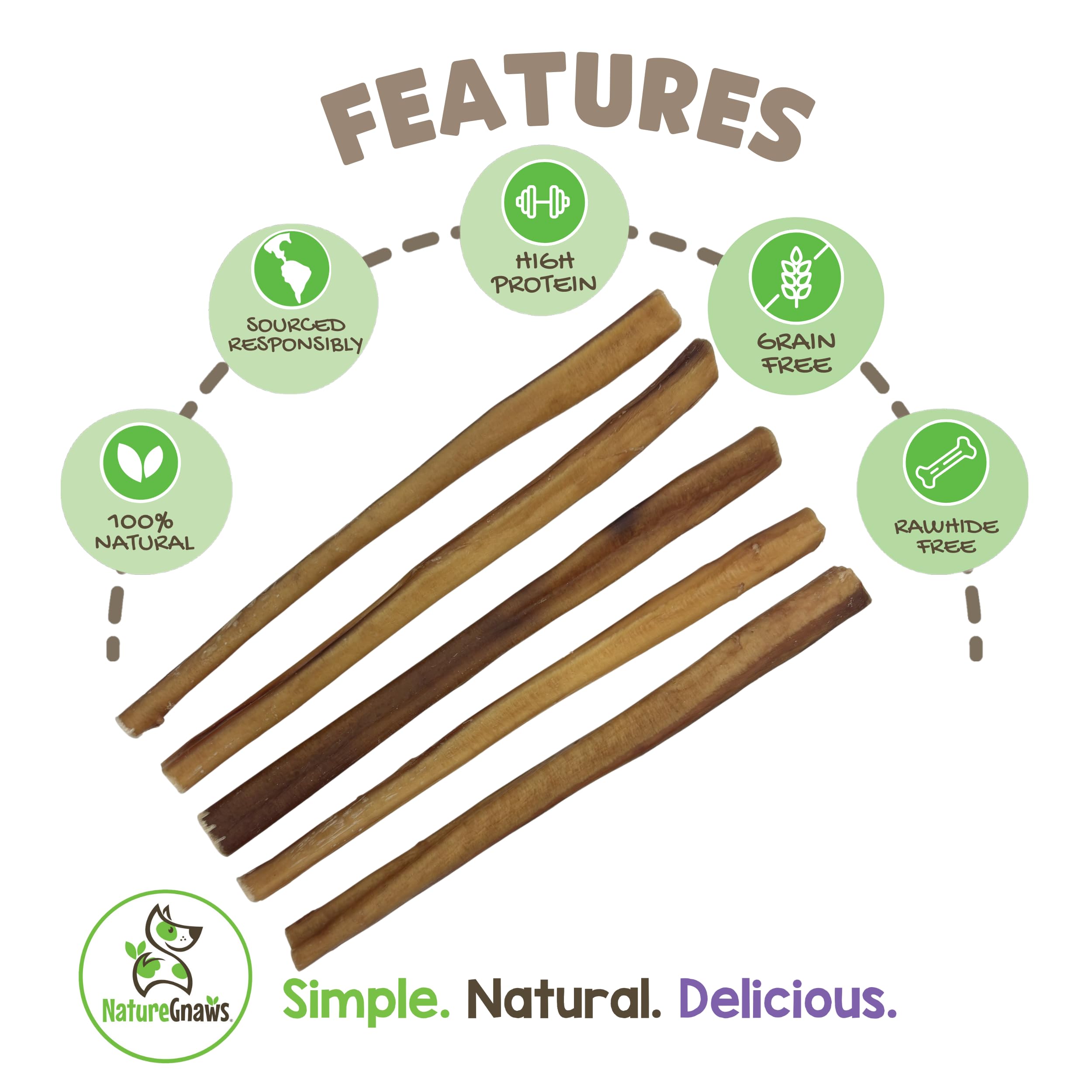 Nature Gnaws Large Bully Sticks rawhide-free label low-odor option for dogs