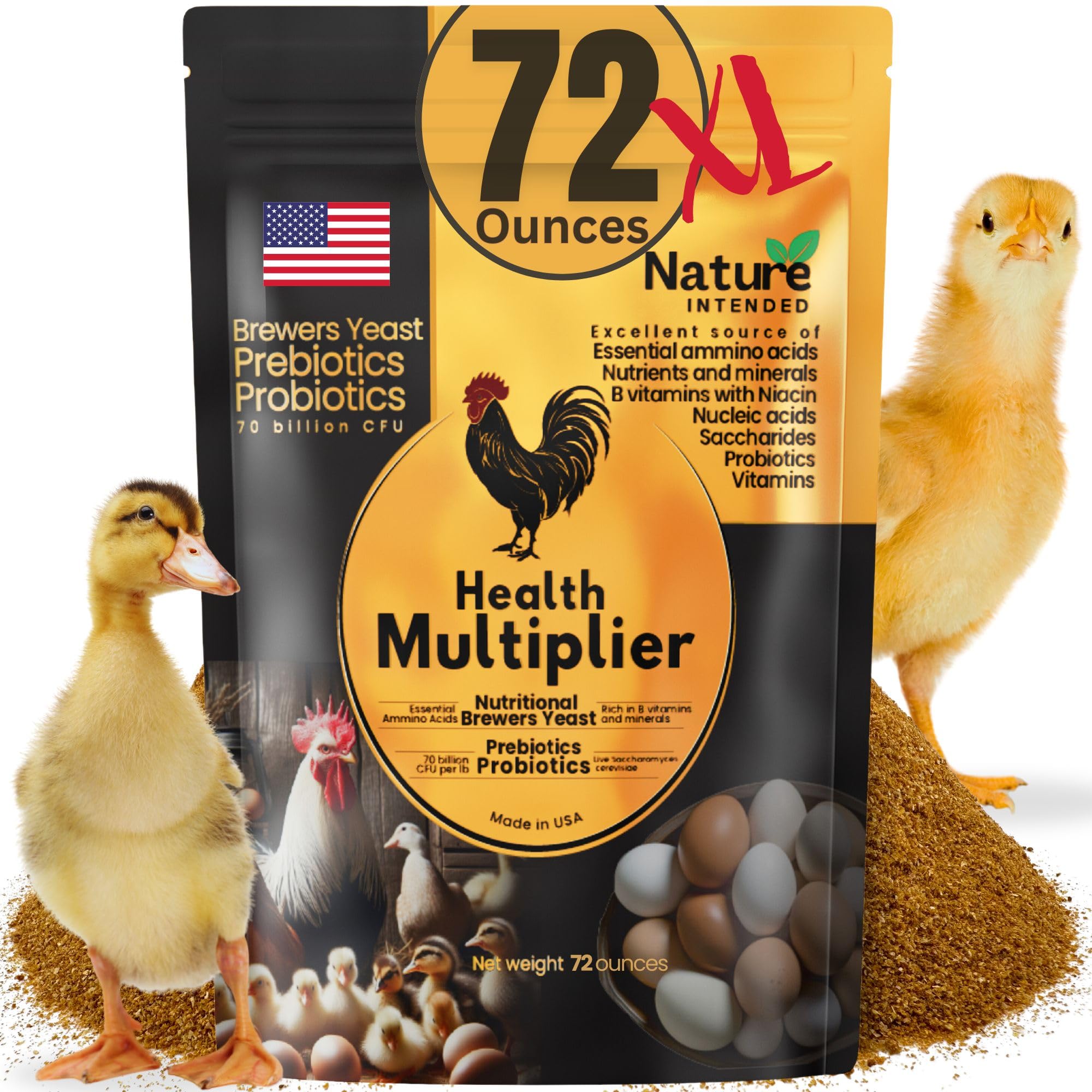 Nature INTENDED Brewers Yeast Probiotics 72oz packaging supports balanced poultry nutrition