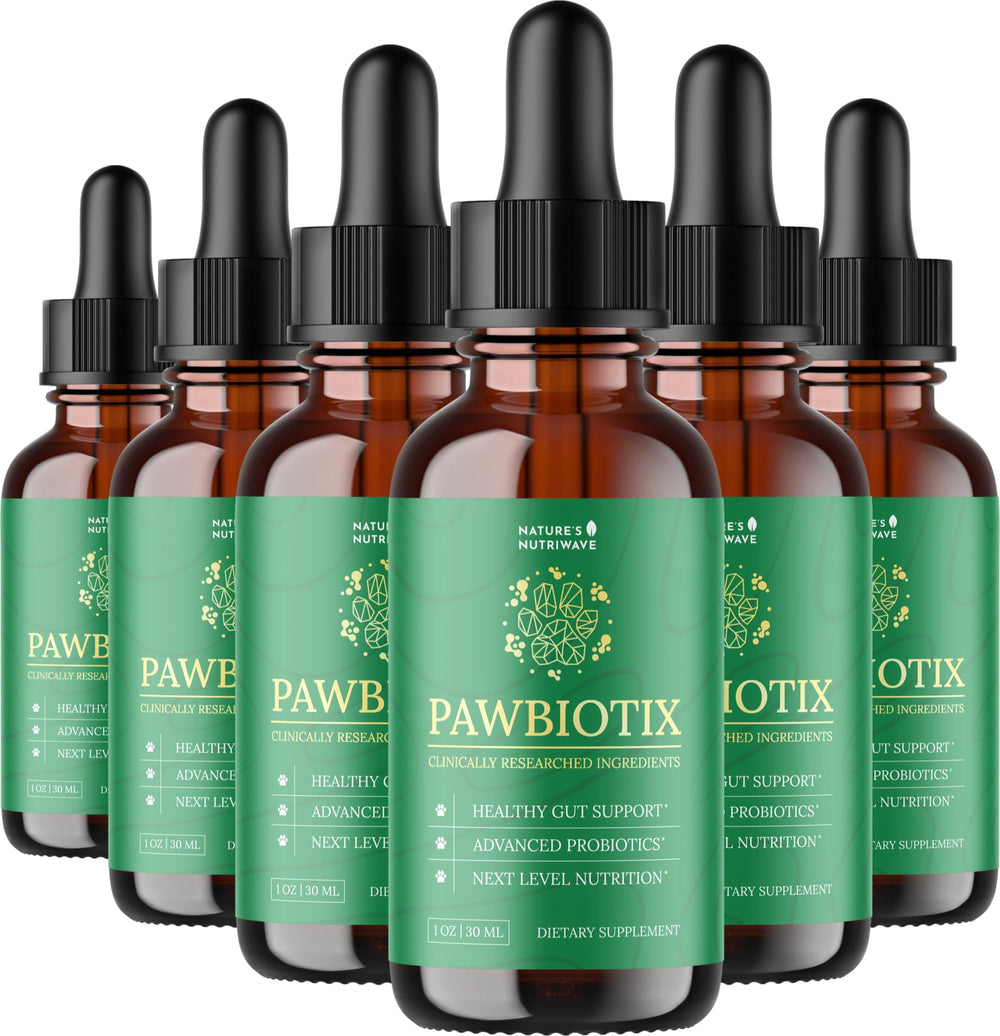 Nature’s NutriWave Pawbiotix bottle front shows convenient daily probiotic support for dogs.