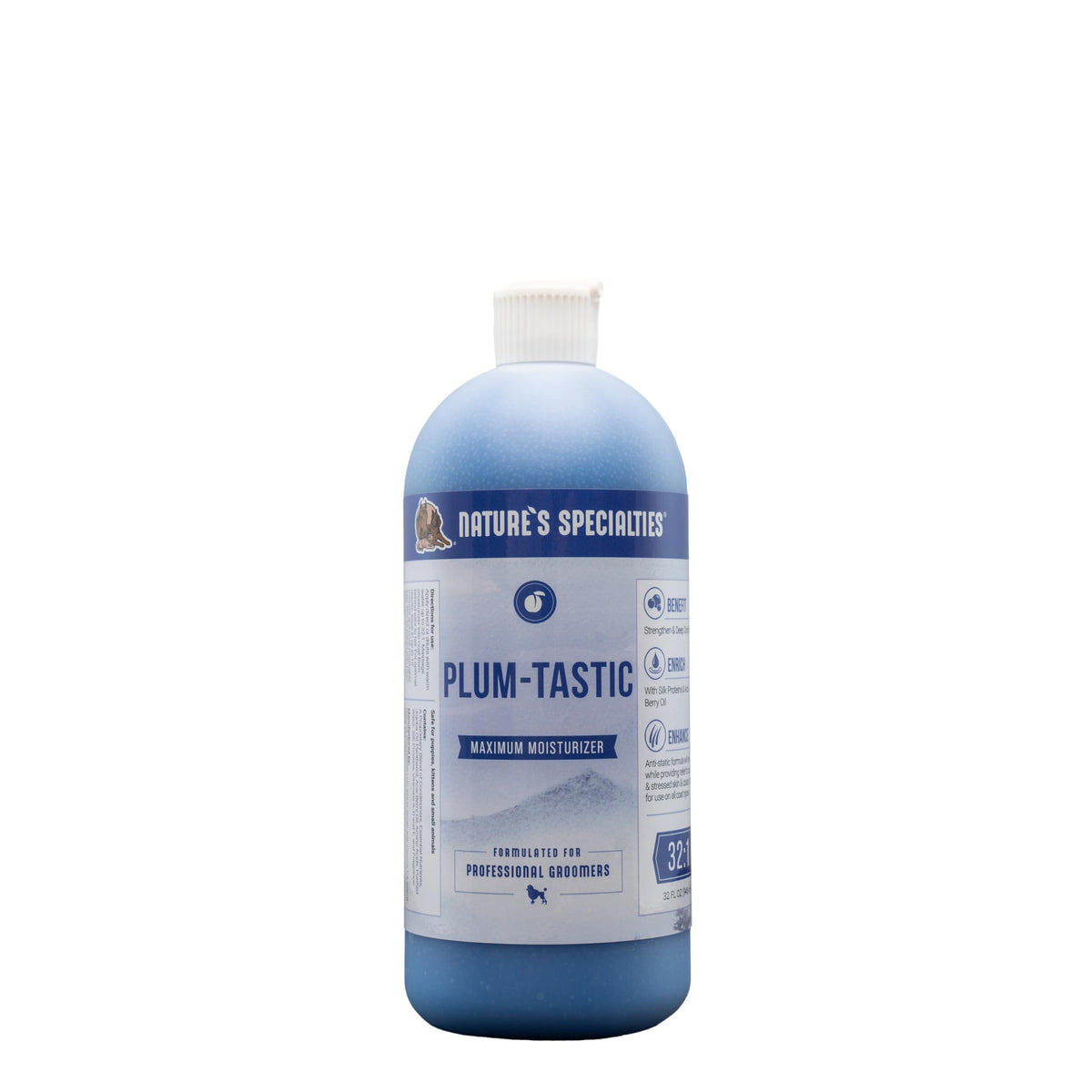 Nature's Specialties Plum-Tastic bottle pour shows ultra-concentrated conditioner for easy grooming prep.