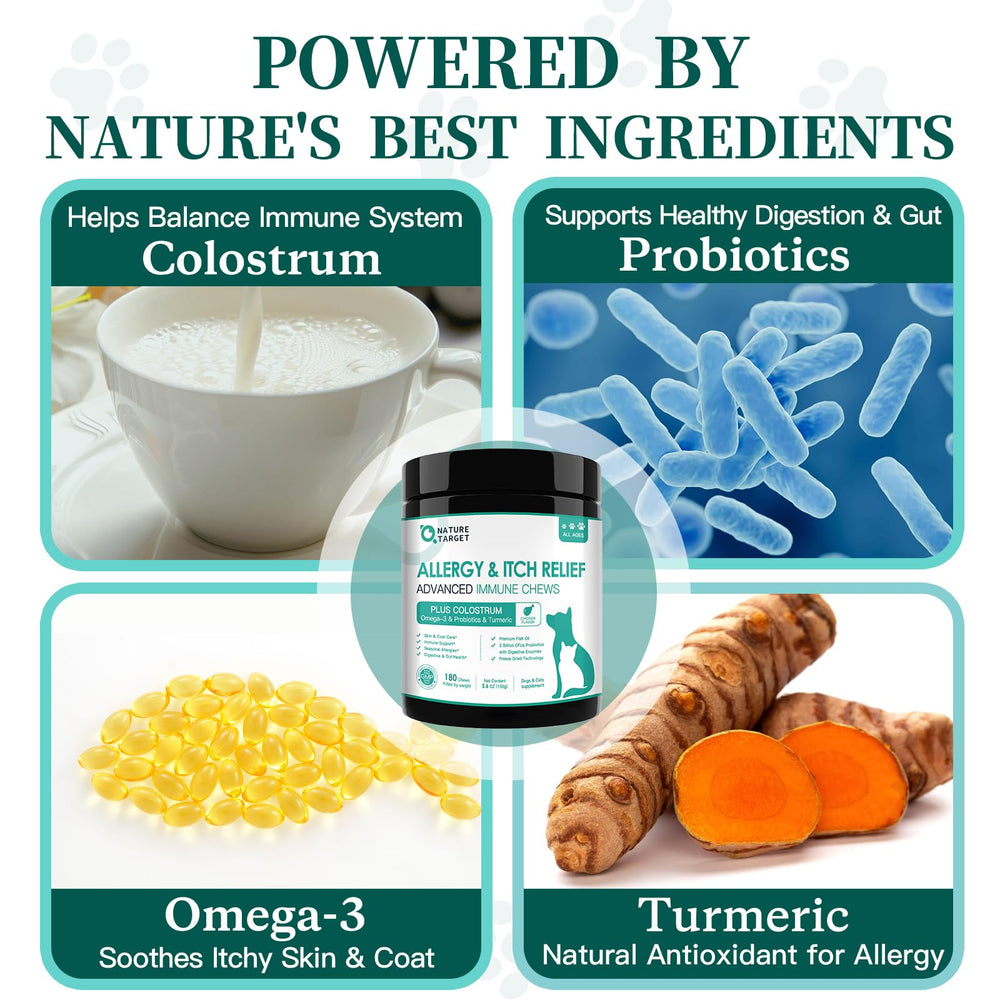 Nature Target colostrum-probiotics combo - supports gut balance and immune response.