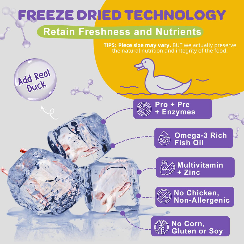 NATURE TARGET Probiotics duck-flavored treats close-up showing texture for picky eaters.