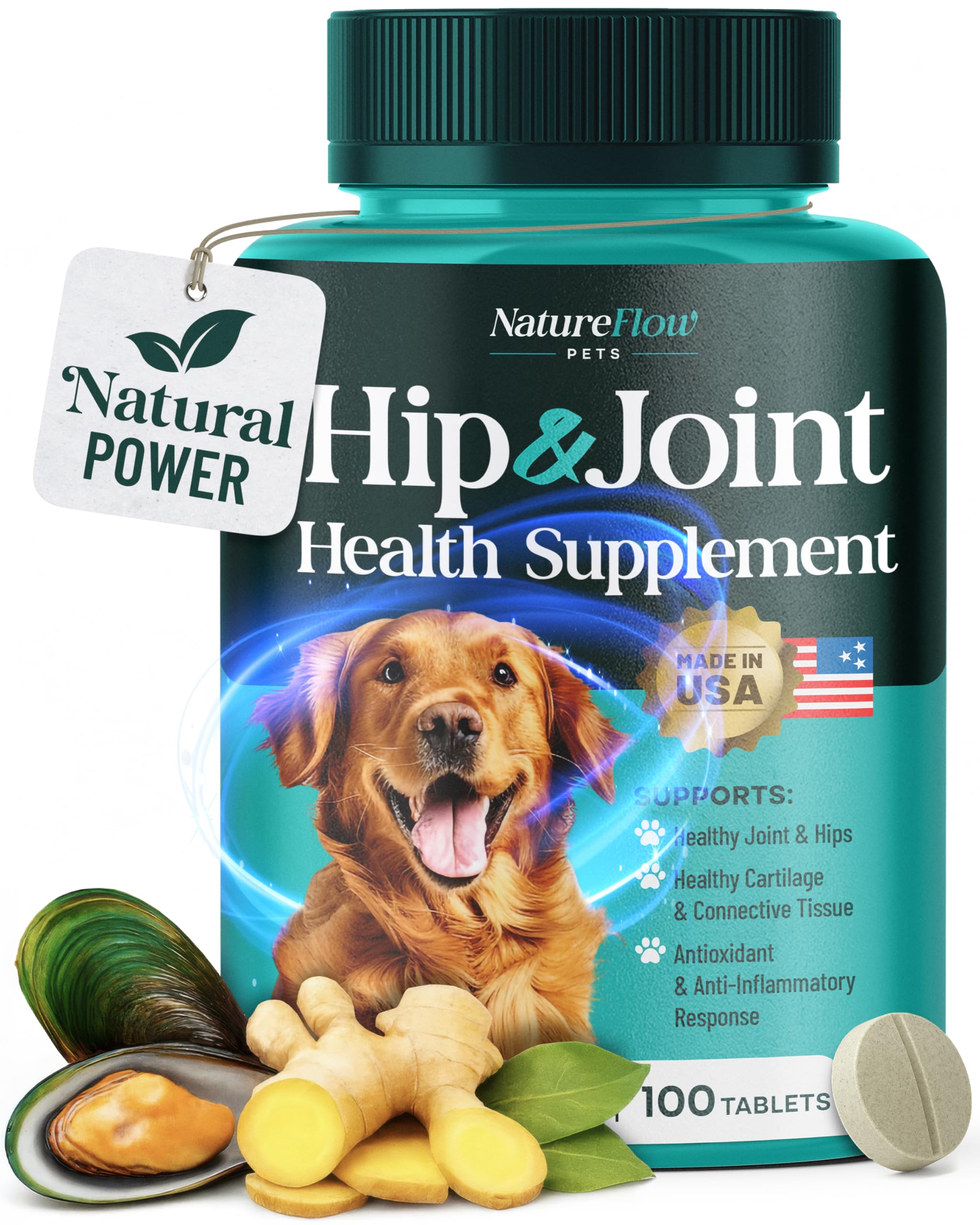 Natureflow hip joint dog chew-tablet supports daily mobility for active dogs