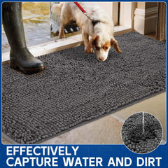 Naturei dog door mat captures muddy paw prints to keep floors clean.