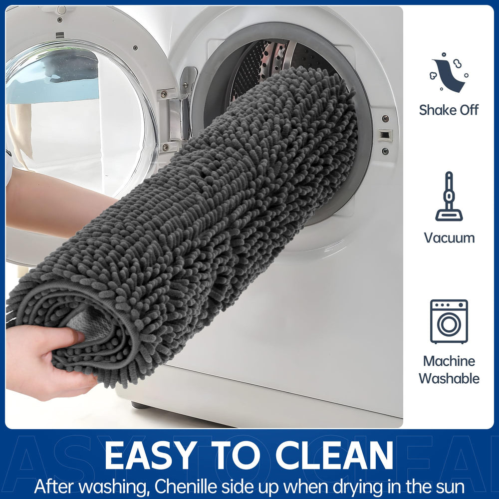 Naturei non-slip bottom keeps mat securely in place on dry floors.