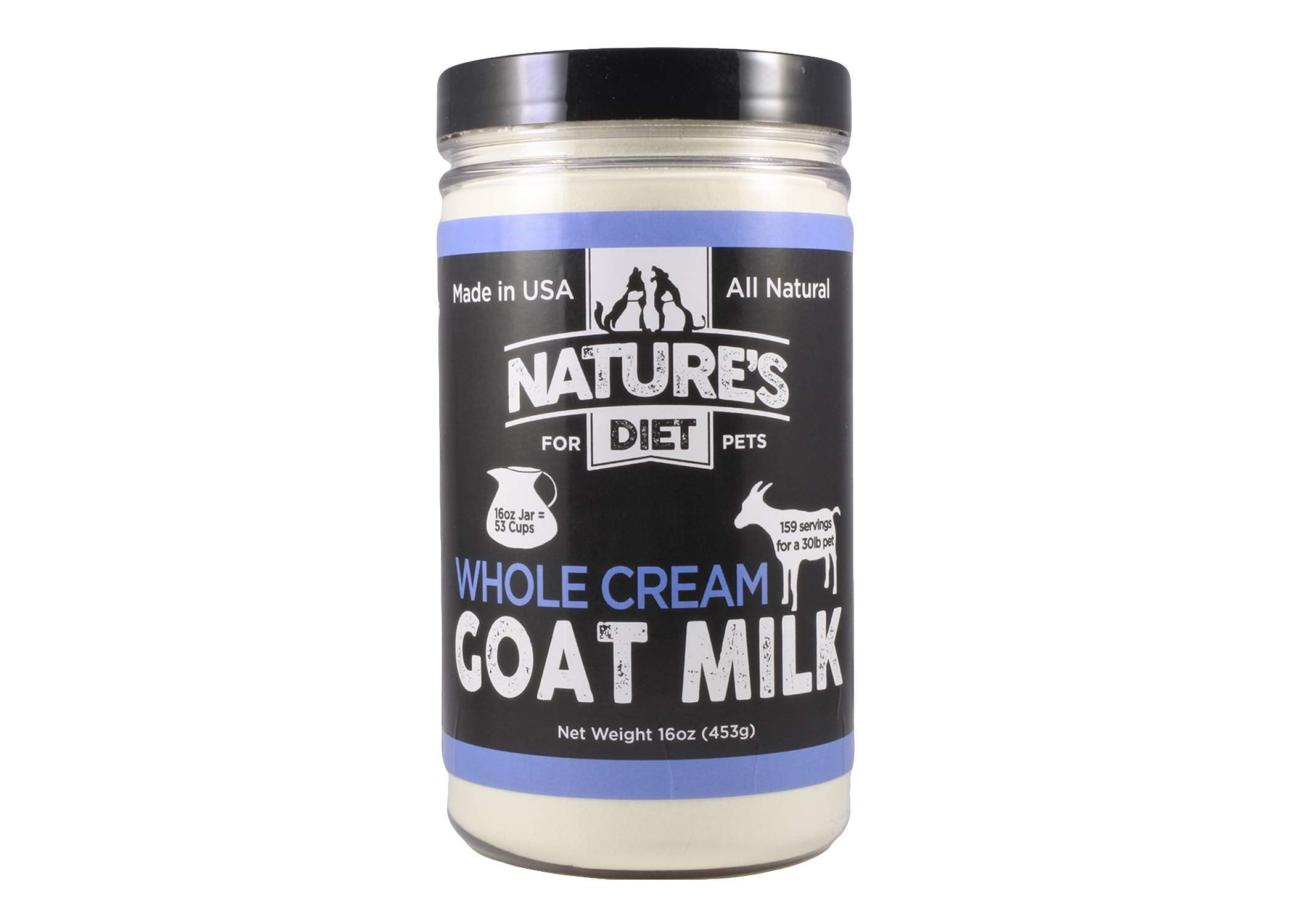 Nature's Diet goat milk powder tub: nutrient-dense powder for digestion support