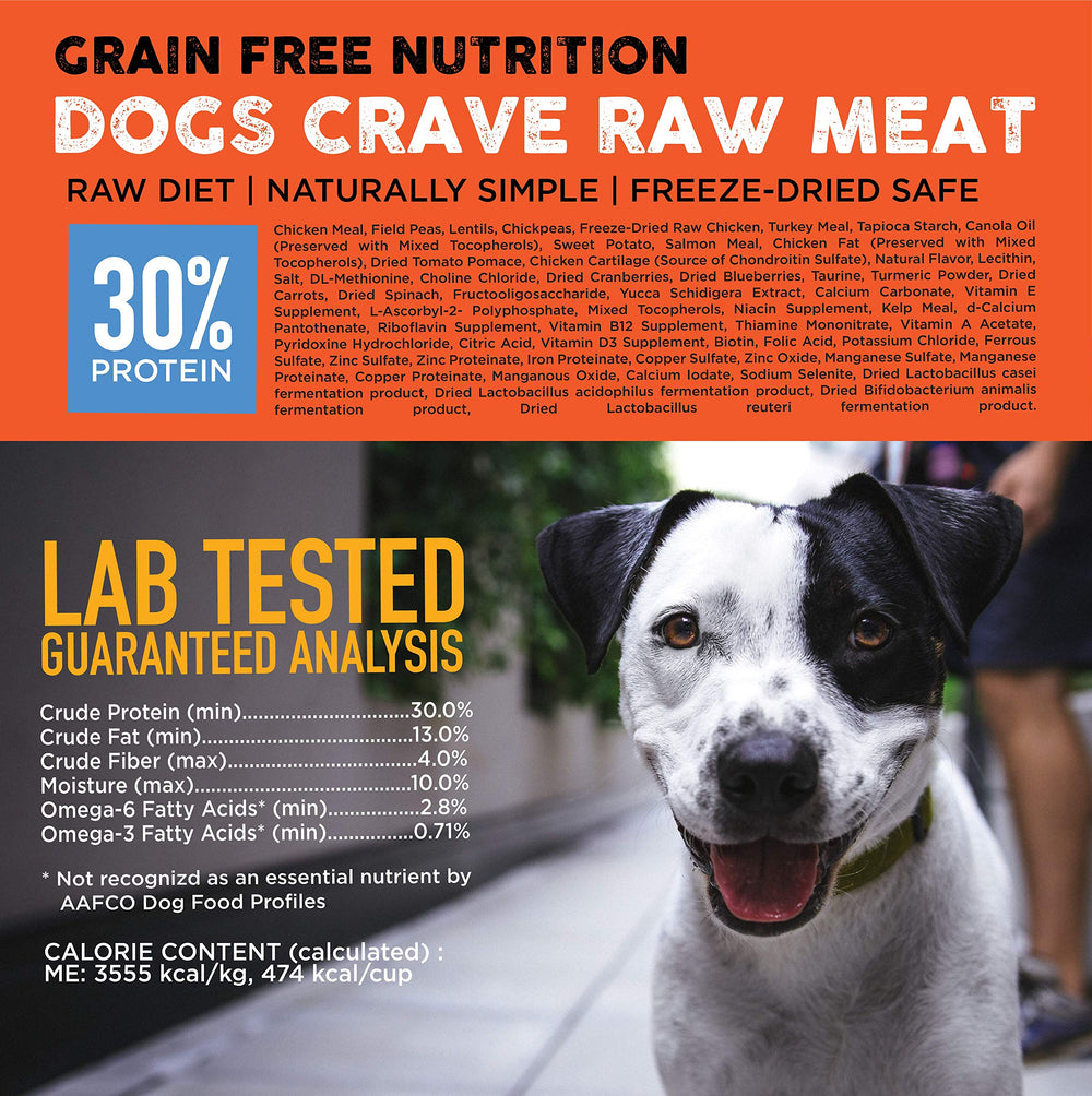 Nature's Diet Raw Mix Kibble grain-free-formula bag highlights clean ingredients