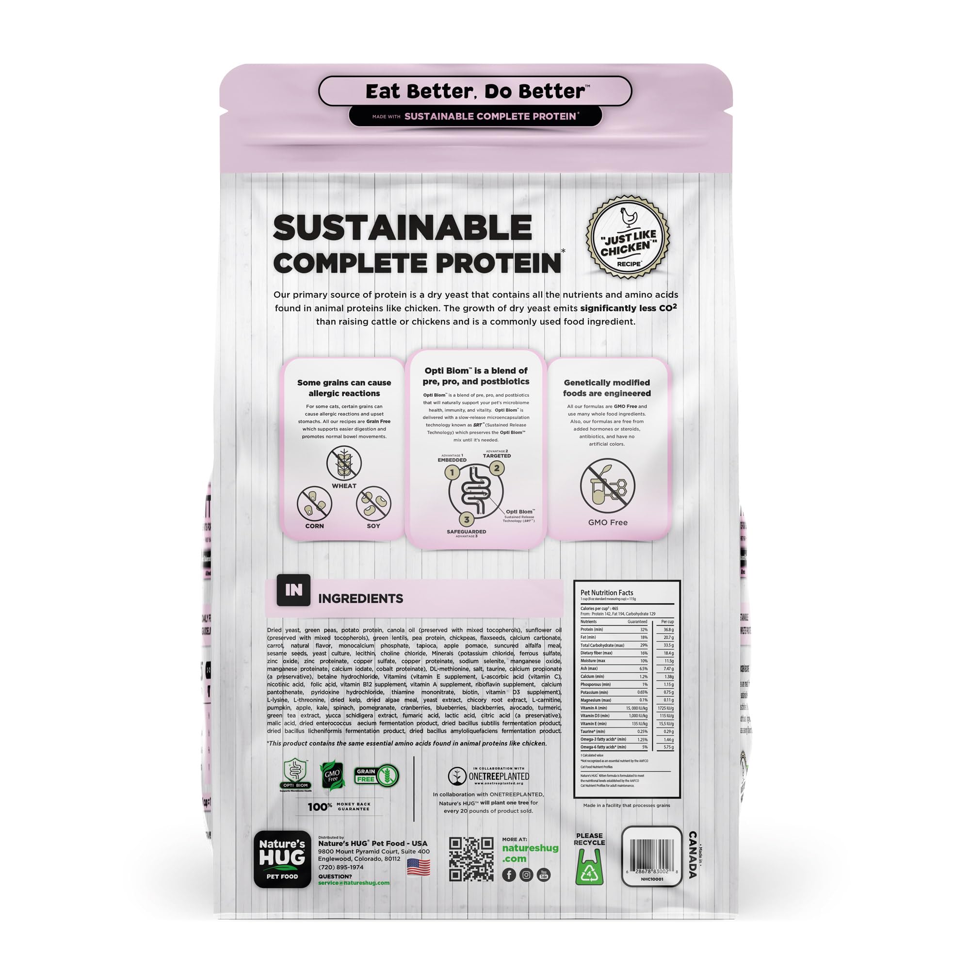 Nature's HUG kitten-growth kibble closeup highlights sustainable protein with a savory flavor.
