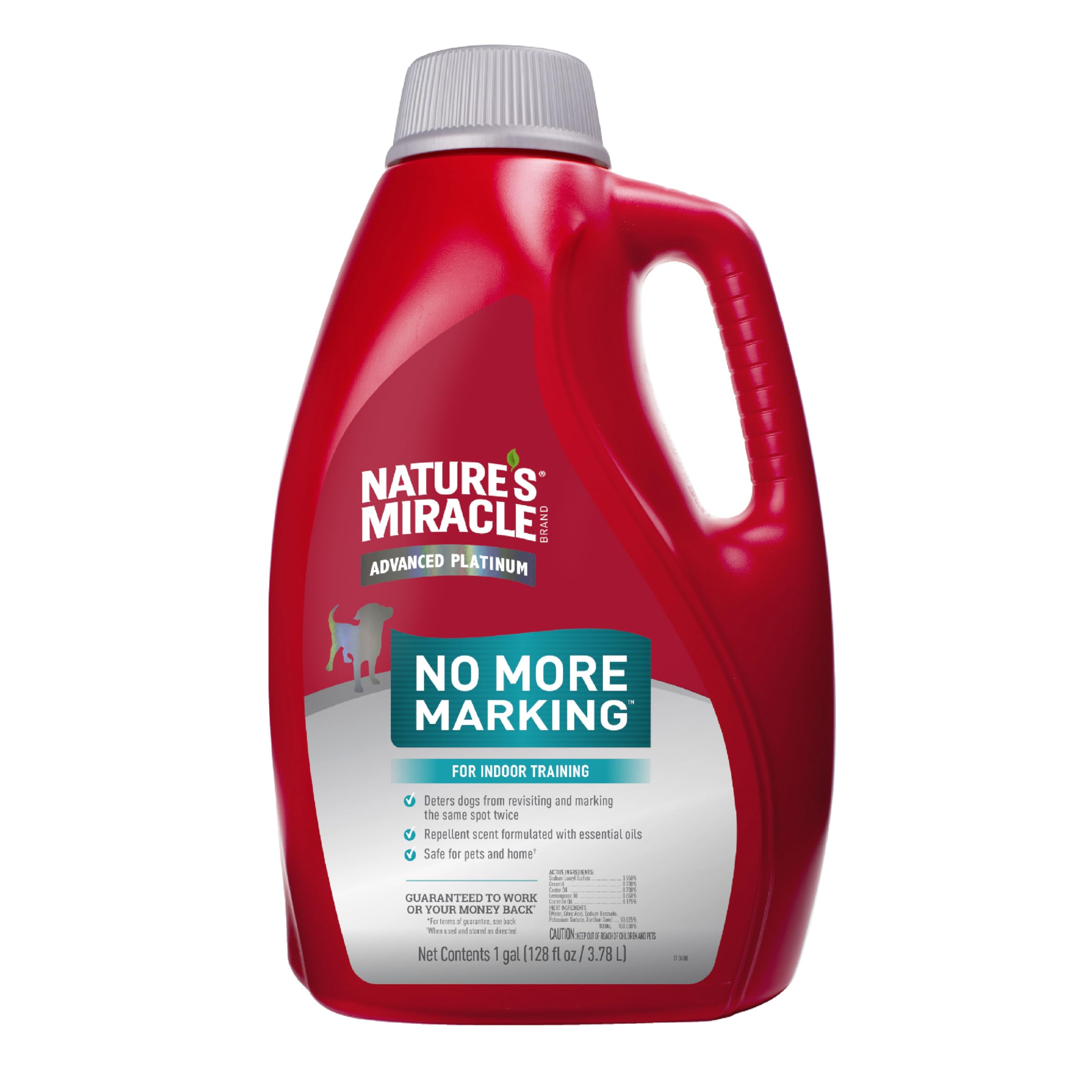 Nature’s Miracle Advanced Platinum No More Marking bottle shown for deterrent use in indoor training