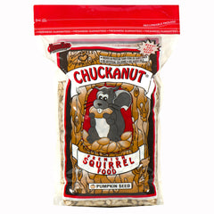 Nature's Nuts Chuckanut Premium Squirrel Food packaging close-up shows premium seeds.