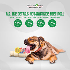 Nature's Own Pet Chews gluten-free beef roll being chewed by a dog.