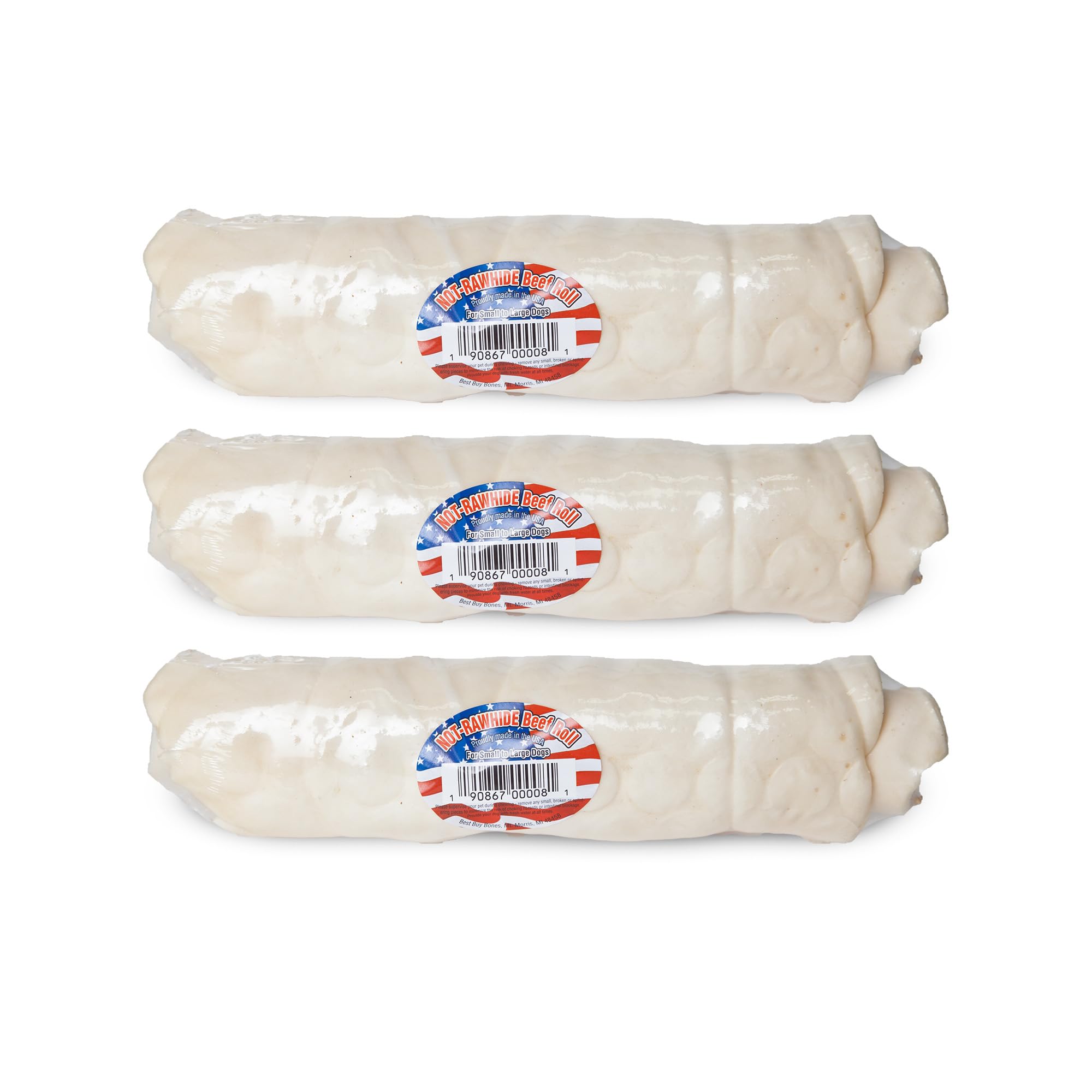 Nature's Own Pet Chews not-rawhide beef rolls closeup demonstrates durable chew for hours of use.