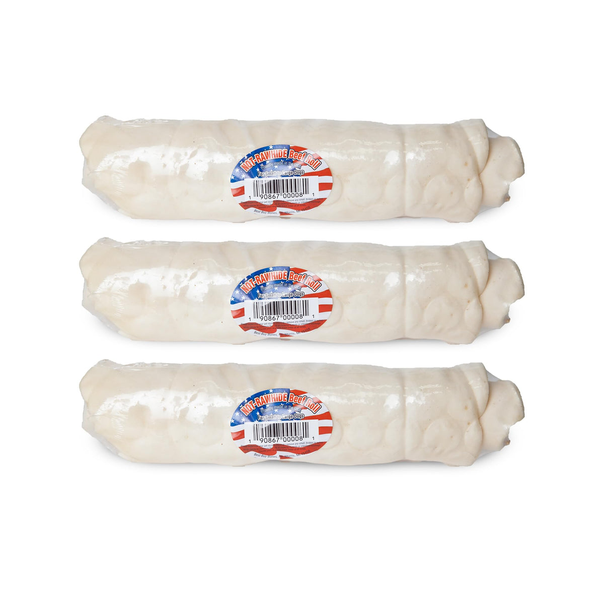 Nature's Own Pet Chews not-rawhide beef rolls closeup demonstrates durable chew for hours of use.