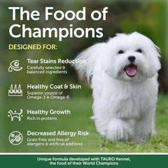 Nature's Protection Puppy Food small breed kibble closeup highlights grain-free texture for sensitive stomachs