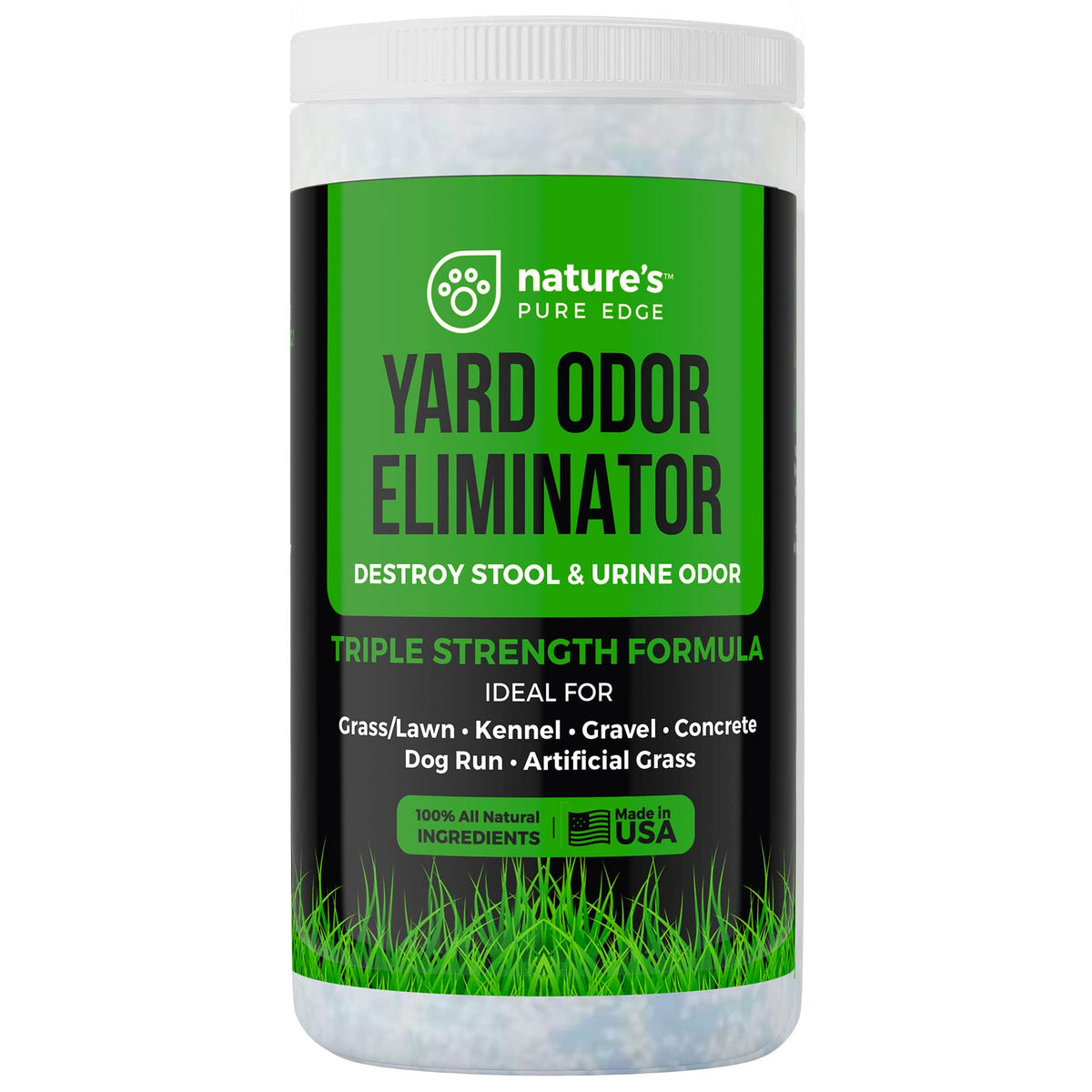 Nature's Pure Edge Yard Odor Eliminator bottle pour reduces outdoor odors instantly.