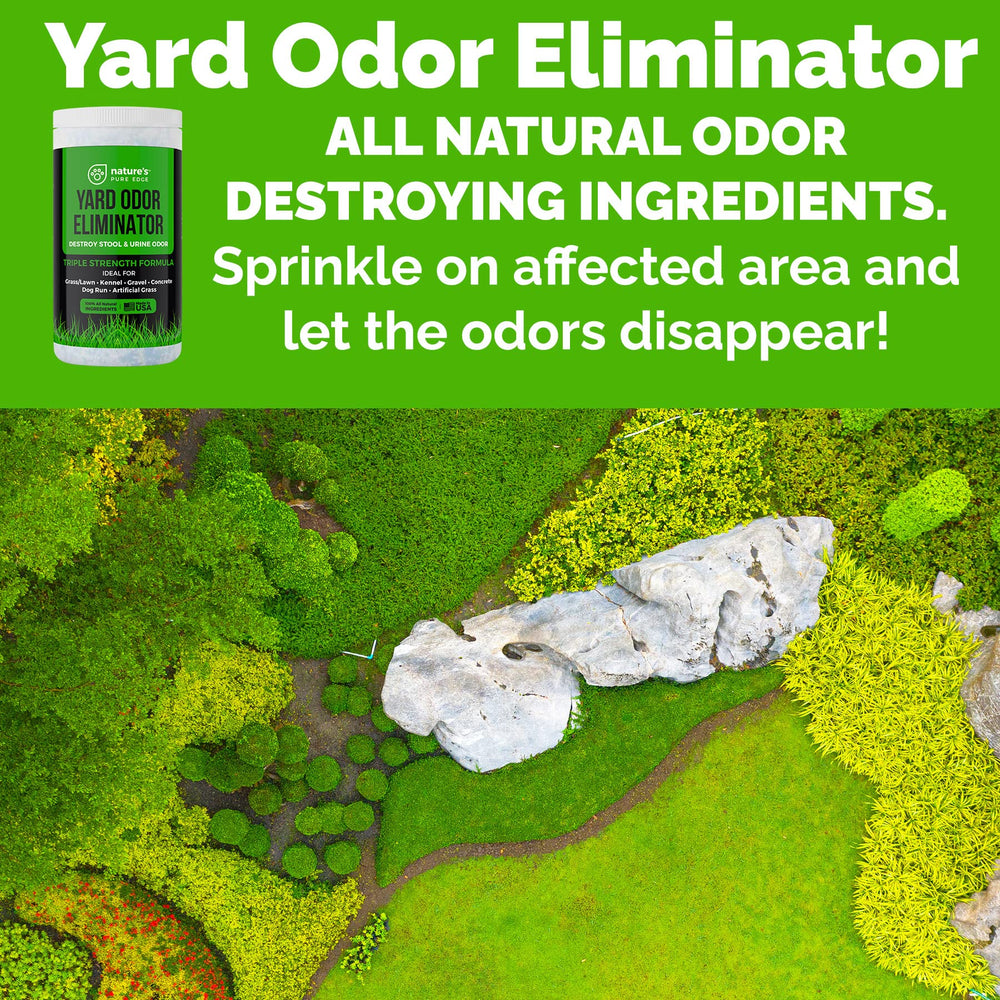 Nature's Pure Edge Yard Odor Eliminator near kennel areas neutralizes pet odors.
