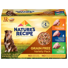 Nature's Recipe grain-free chicken-duck recipe cups close-up shows savory broth appeal.