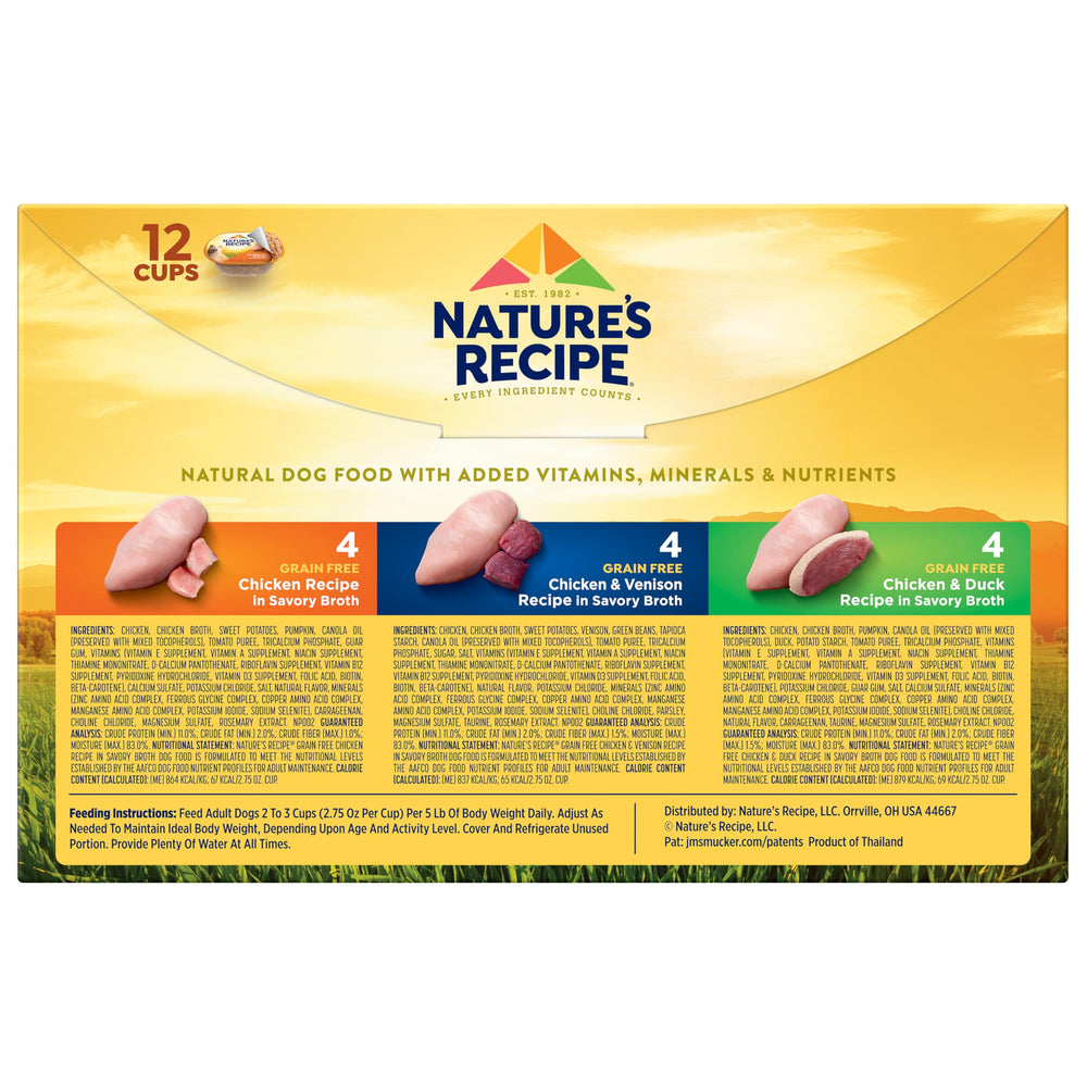Nature's Recipe packaging detail highlights no corn, wheat, or soy in recipes.
