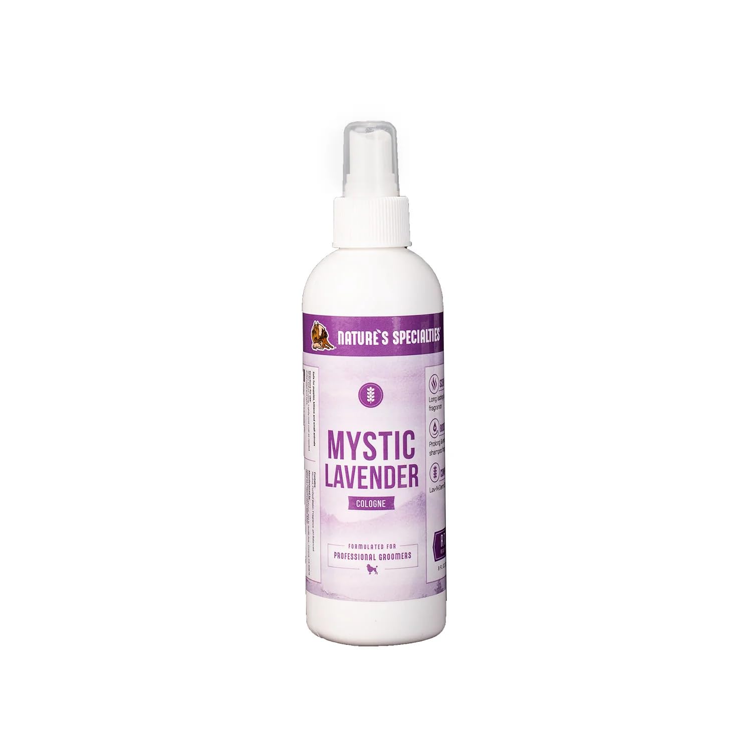 Nature's Specialties Mystic Lavender dog cologne bottle ready-to-use finishing spray for pets.