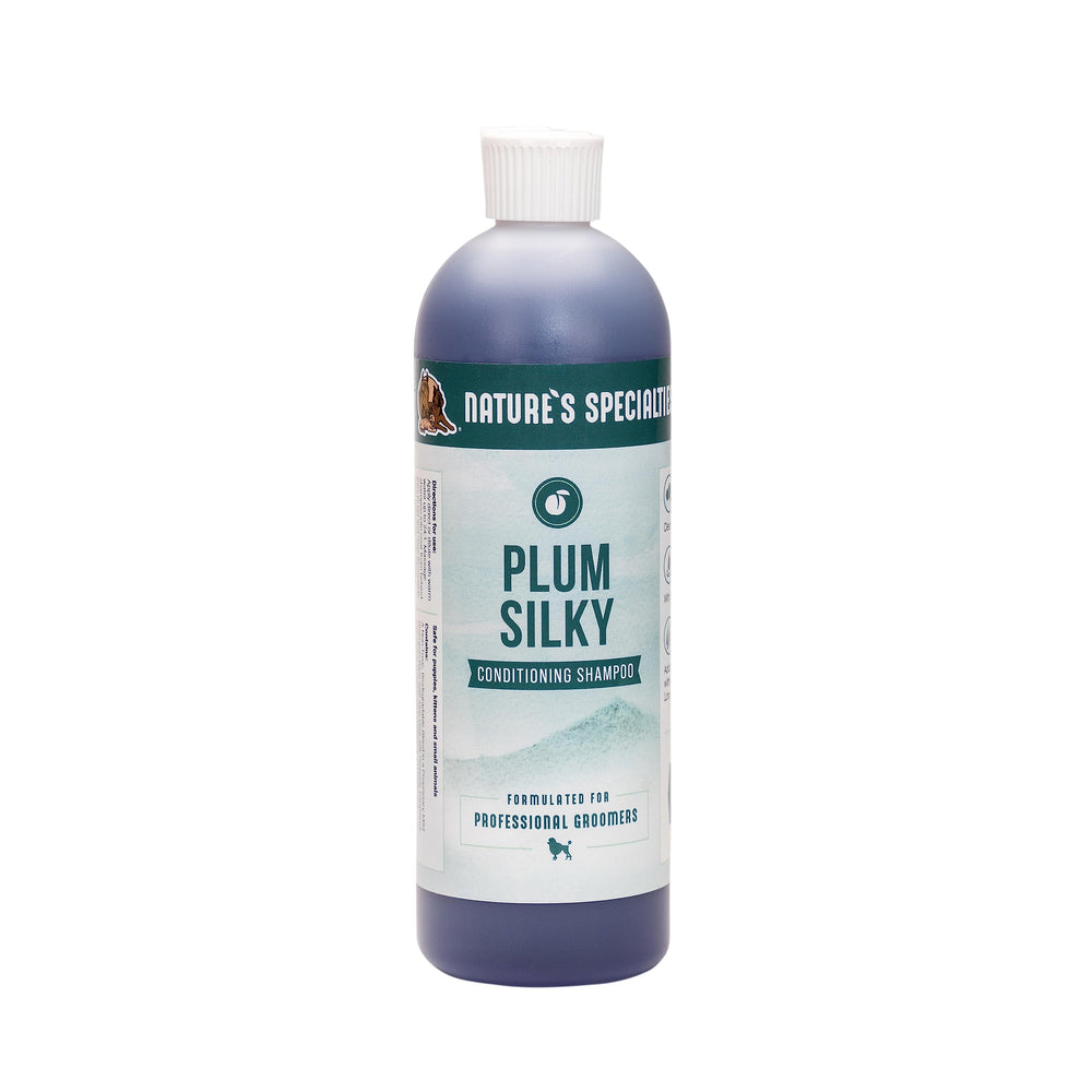 Nature's Specialties Plum Silky bottle shows ultra concentrated formula for grooming.