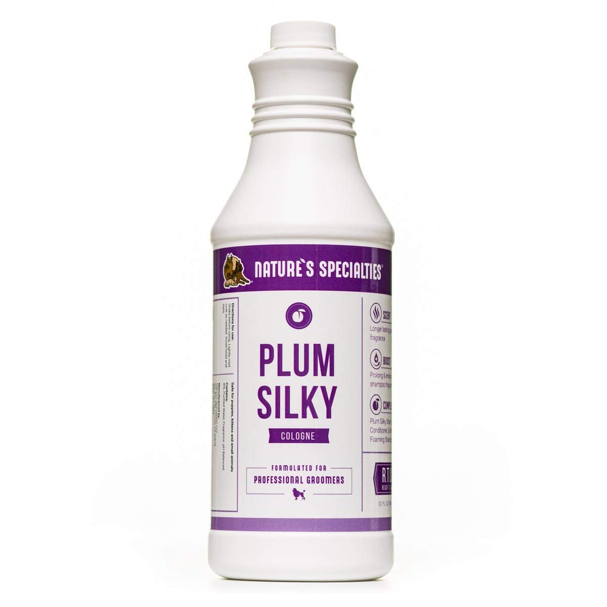Nature's Specialties Plum Silky Dog Cologne bottle front shows premium finishing scent