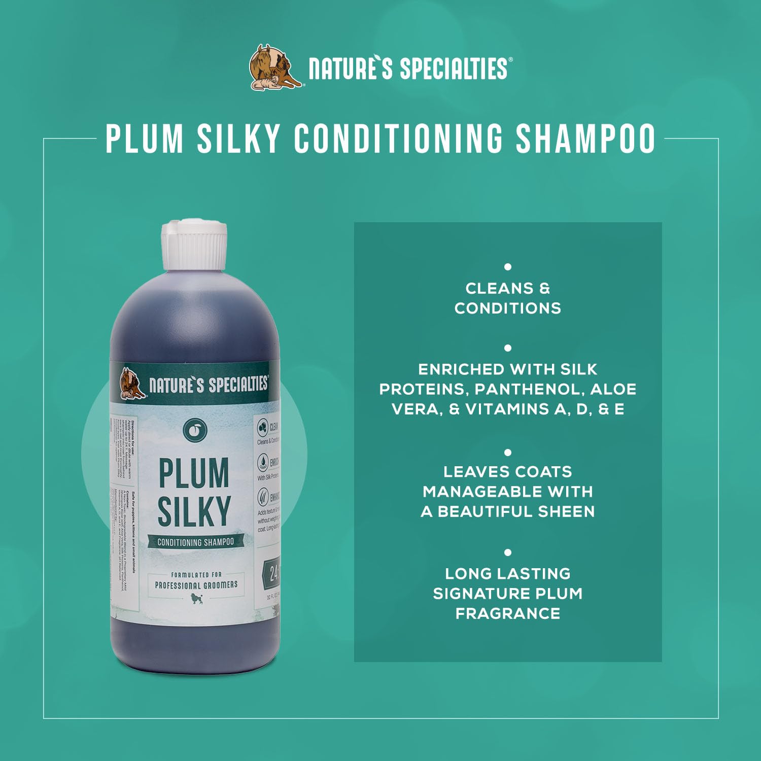 Nature's Specialties Plum Silky label emphasizes conditioning and scent