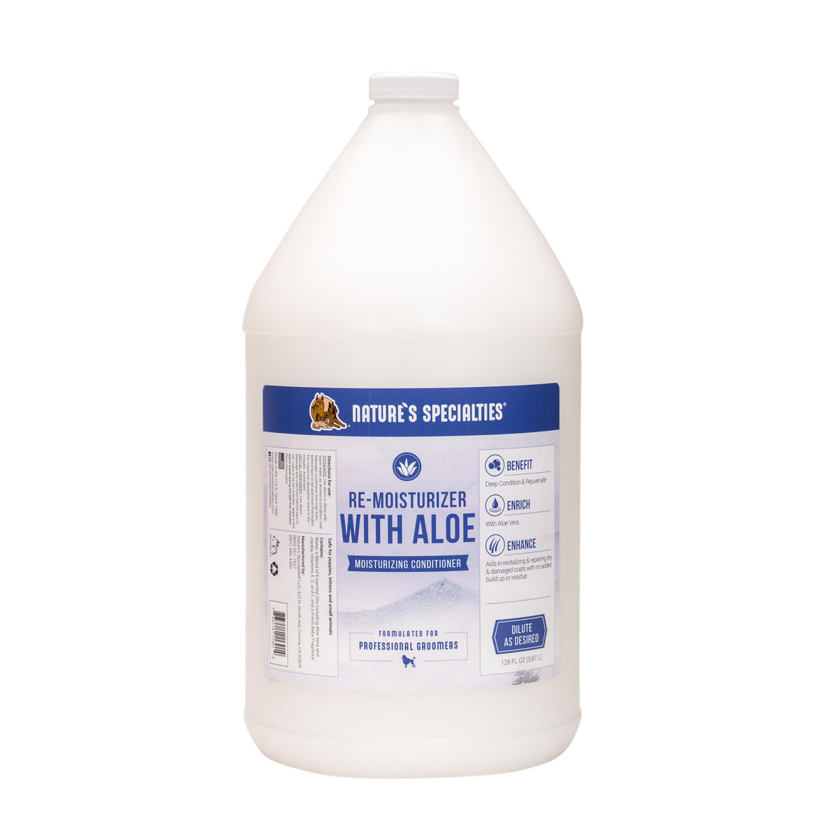 Nature's Specialties Remoisturizer Aloe Conditioner bottle - deep conditioning for pets coats and healthy shine.