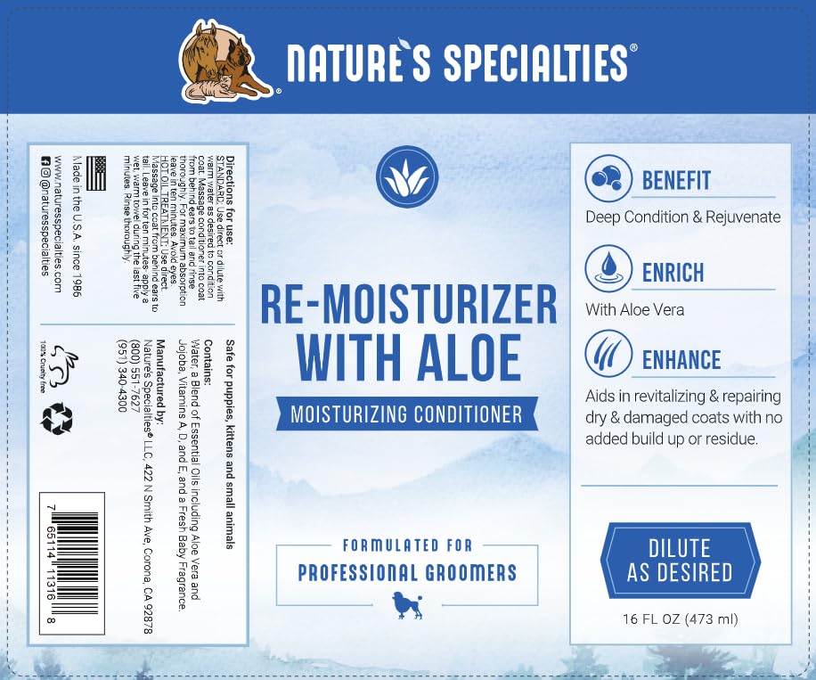 Nature's Specialties Remoisturizer close-up - blend of aloe, jojoba, and vitamins nourishes skin.