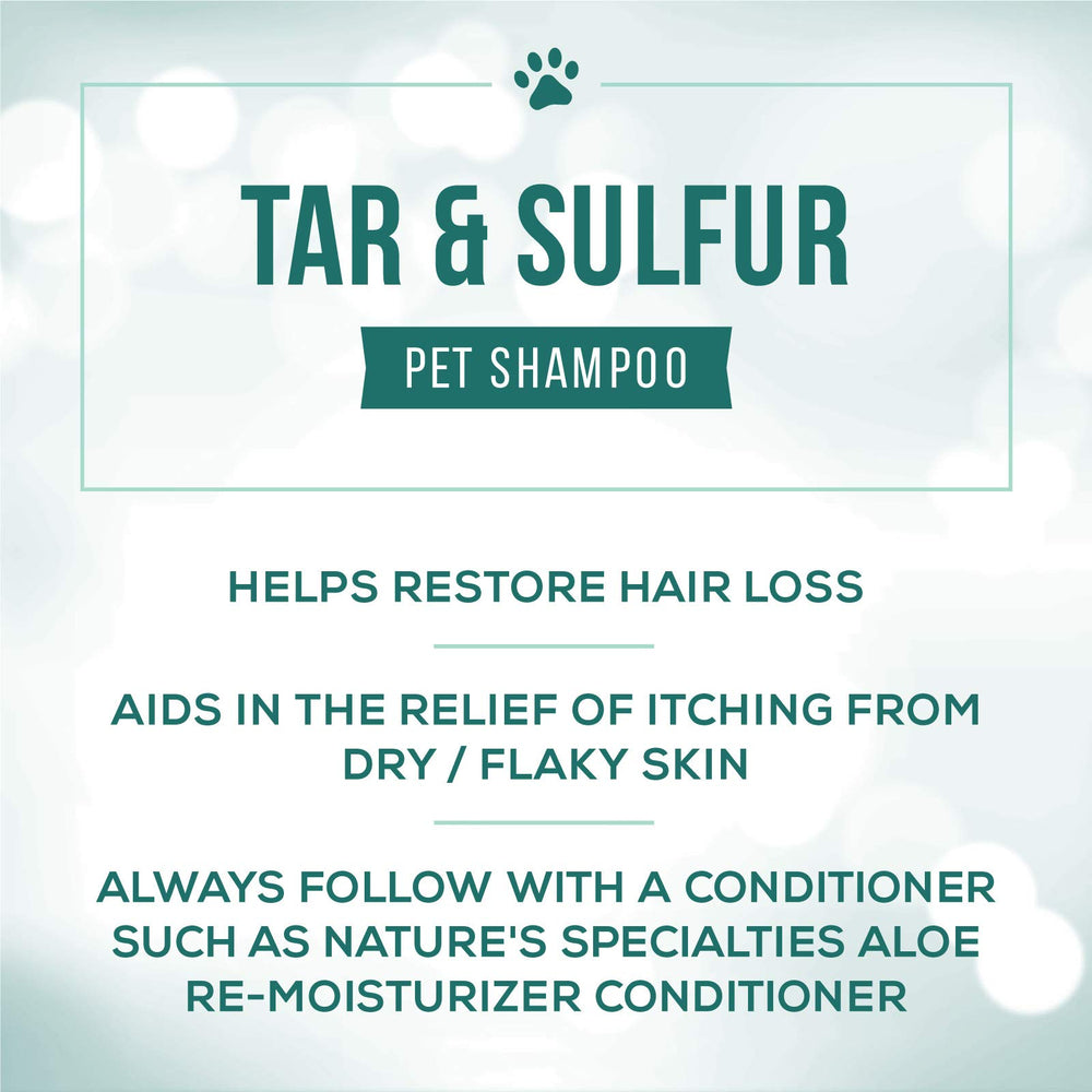 Nature's Specialties Tar and Sulfur dilution-ready bottle in a grooming setup.