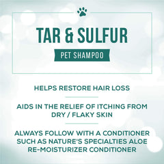Nature's Specialties Tar and Sulfur dilution-ready bottle in a grooming setup.