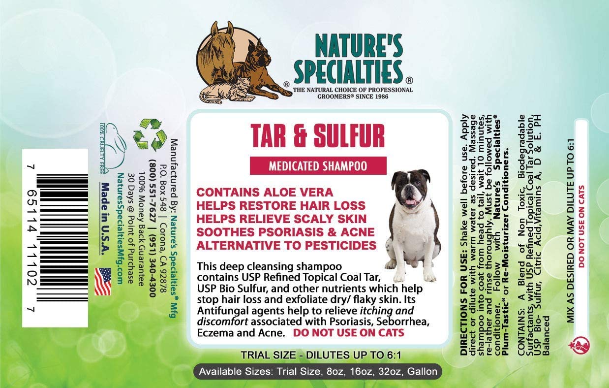 Nature's Specialties Tar and Sulfur coat lather demonstrates thorough cleansing and coat care.
