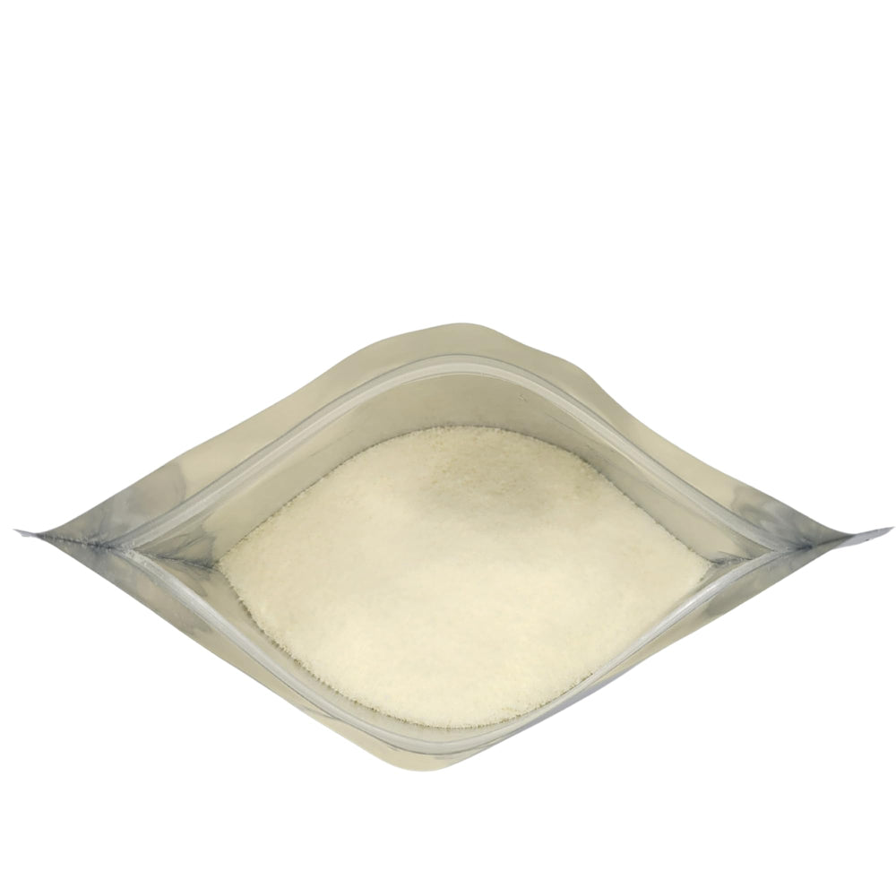 Nature's Vitality Farms collagen powder tub closeup highlights hydrolyzed beef collagen for skin and coat health.