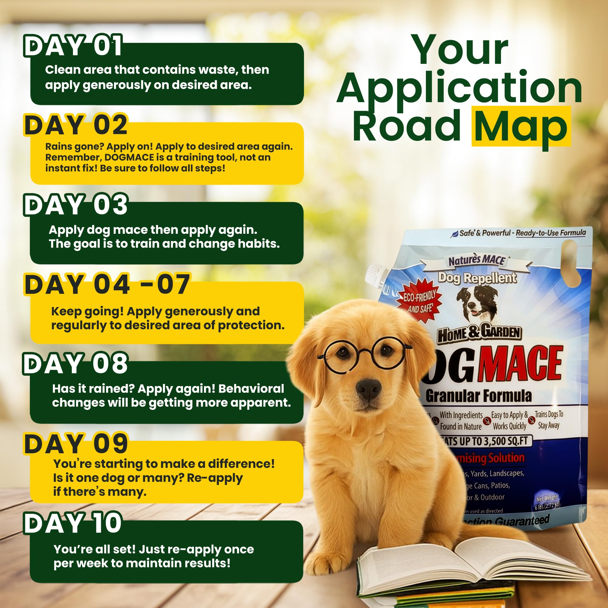 Nature's MACE Dog Mace coverage up to 3,500 sq ft illustrated outdoors