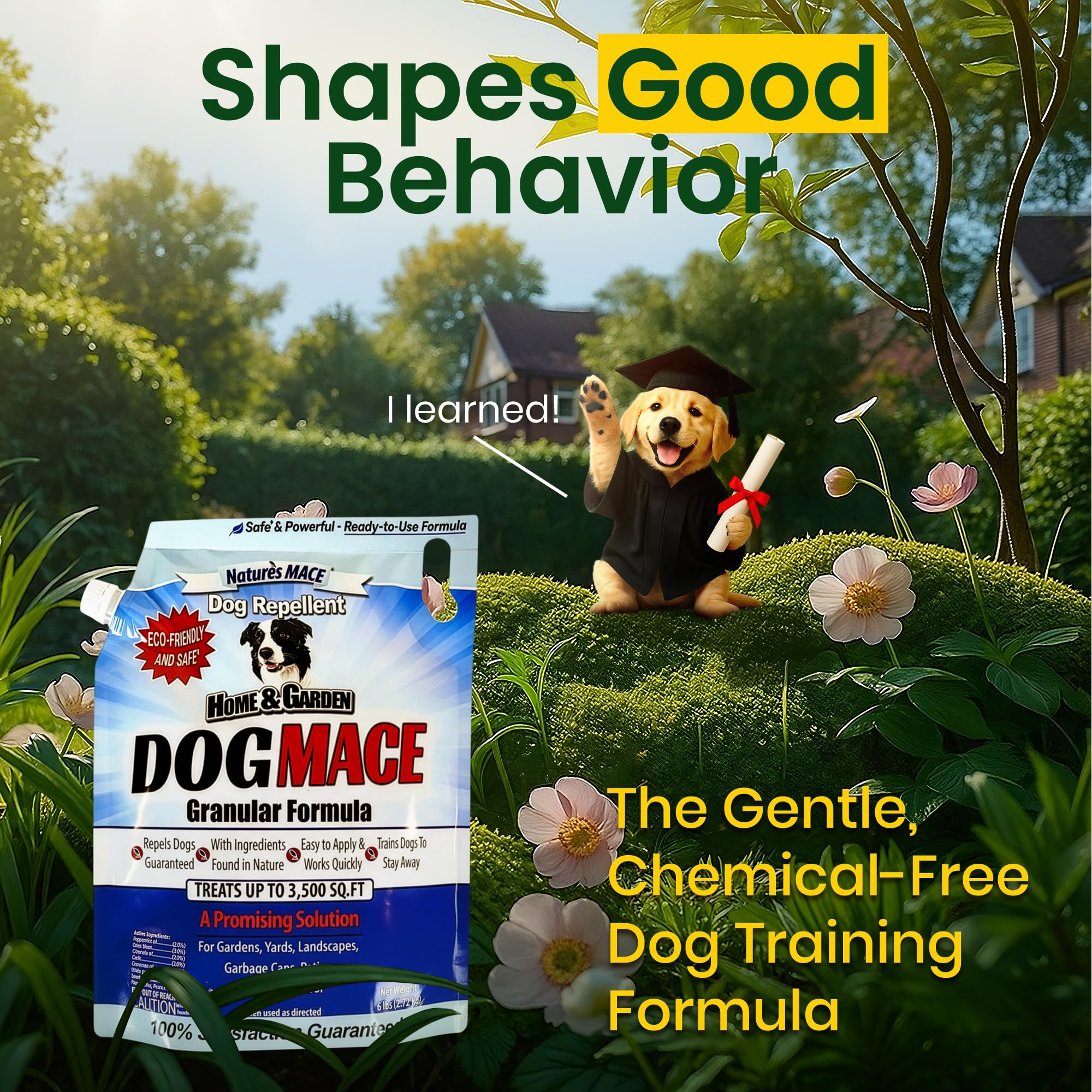 Nature's MACE Dog Mace granules being spread to deter dogs from garden beds