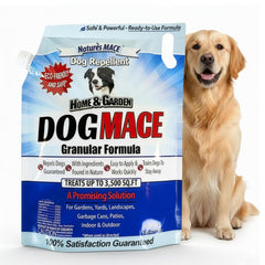 Nature's MACE Dog Mace granular bottle ready for outdoor deterrence on lawns