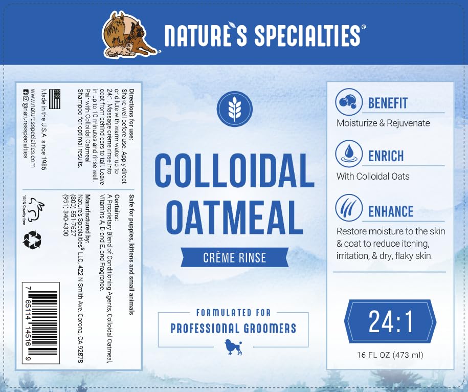 Nature's Specialties Colloidal Oatmeal Creme Rinse dilution-in-bowl enables quick, economical pet baths