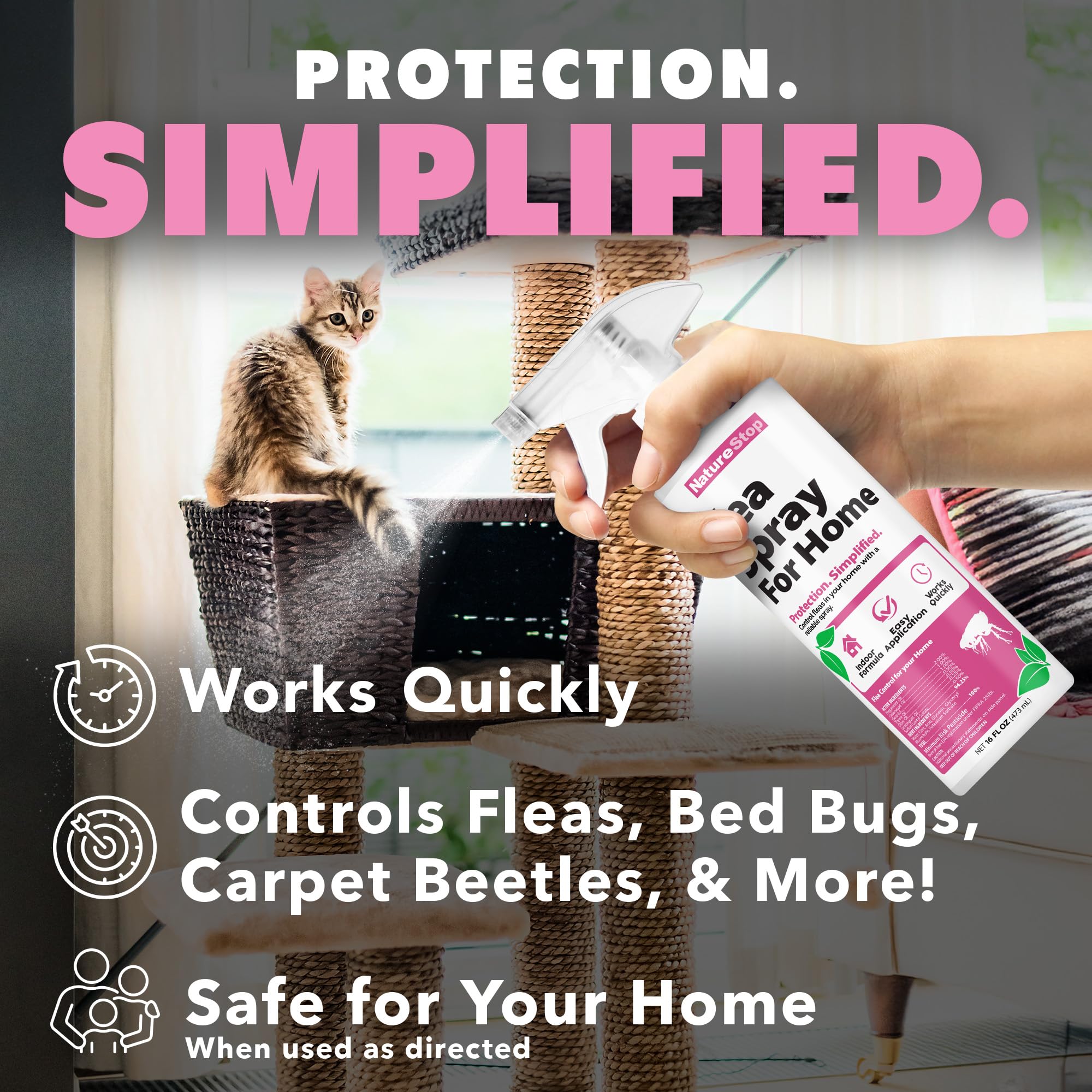 NatureStop Flea Spray dries quickly with a light, fresh scent