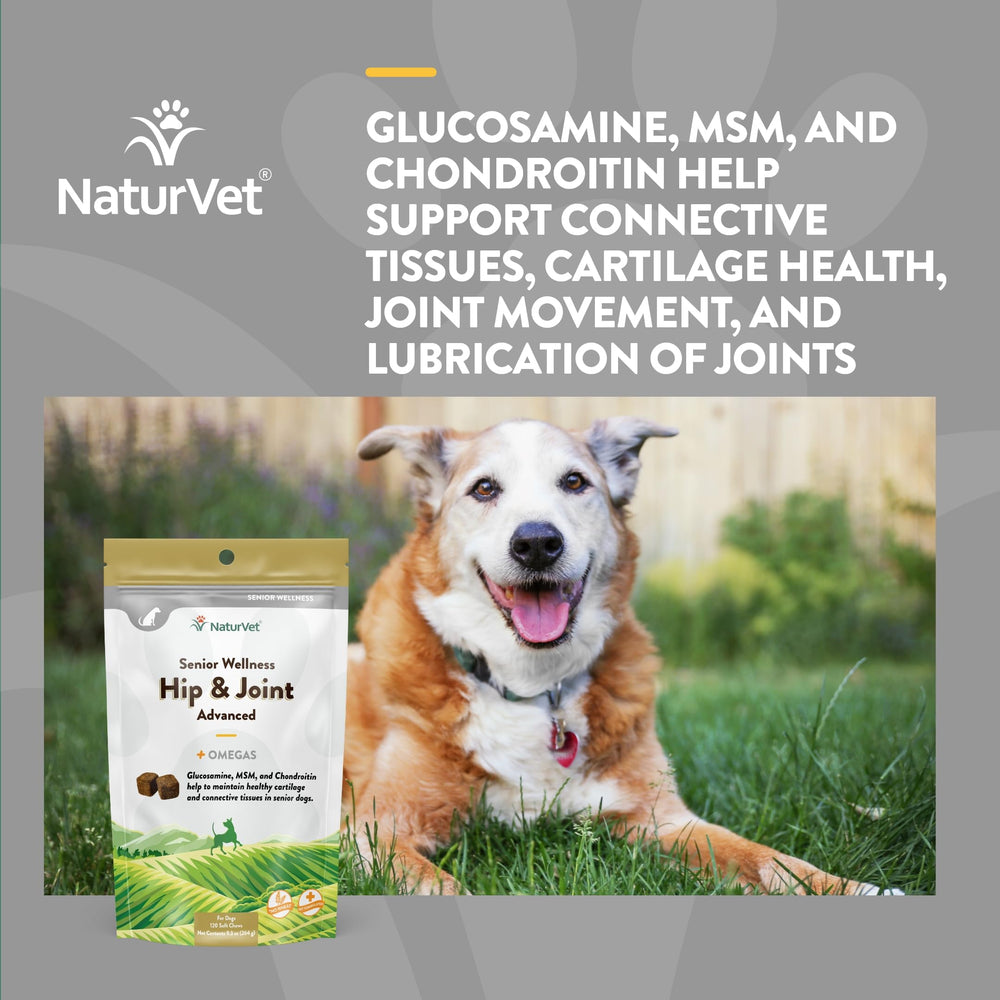NaturVet Advanced Omegas label highlights nutrients for cartilage and connective tissue support
