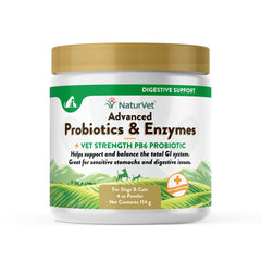 NaturVet Advanced Probiotics PB6 bottle supports sensitive stomachs in pets