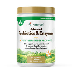 NaturVet Advanced Probiotics & Enzymes tub supports balanced digestion in pets