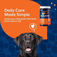 NaturVet All-In-One dog daily care bag shows bacon flavor and easy serving.