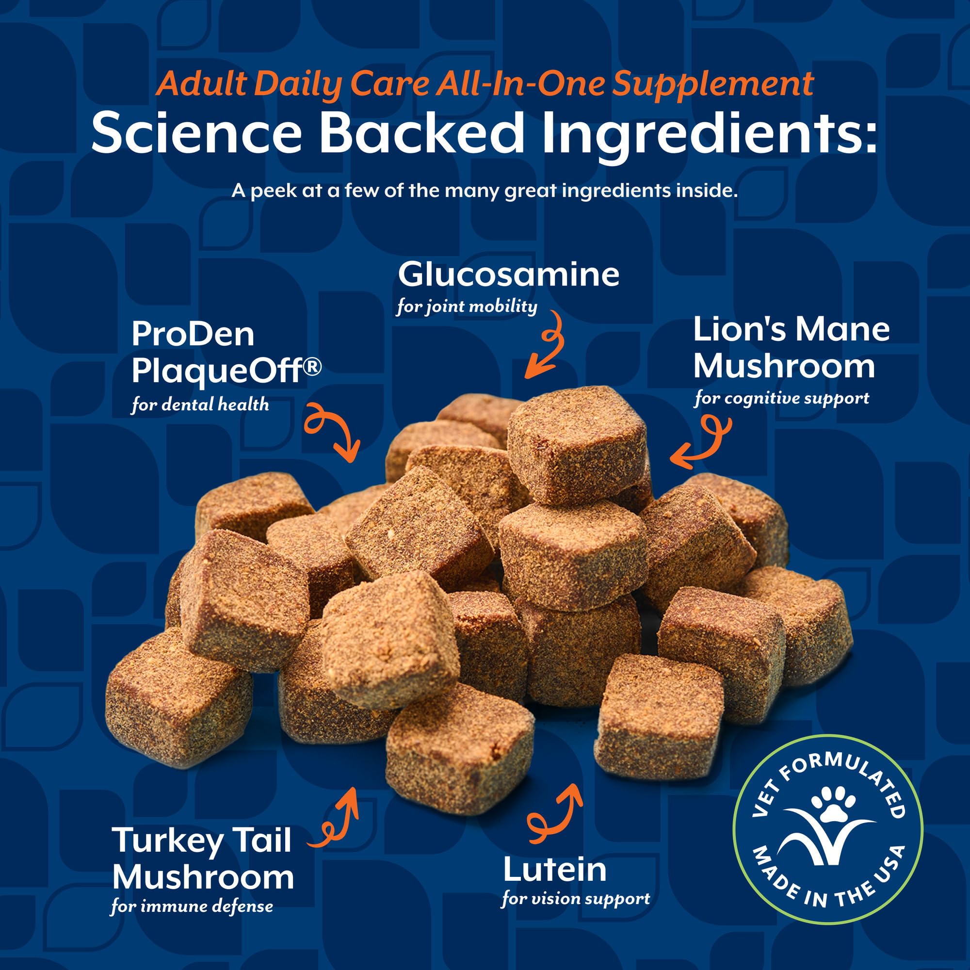 NaturVet All-In-One dog daily care ingredients chart with fish oil for glossy coat.