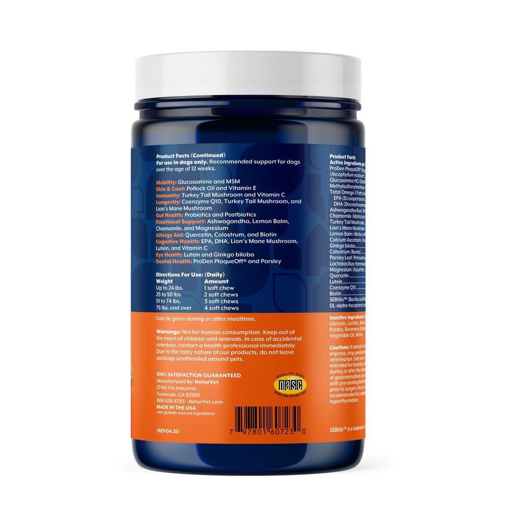 NaturVet All-In-One dog daily care label reveals 10-in-1 benefits for your dog.