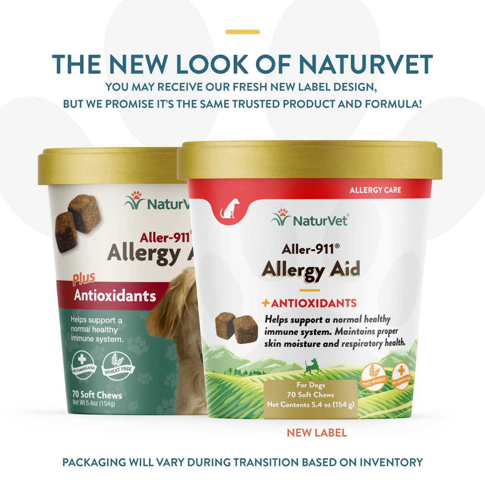 NaturVet Aller-911 dog and cat soft chews shown with omega-rich formula for immune support