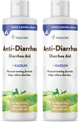 NaturVet anti-diarrhea liquid bottle pour shows easy dosing for pets