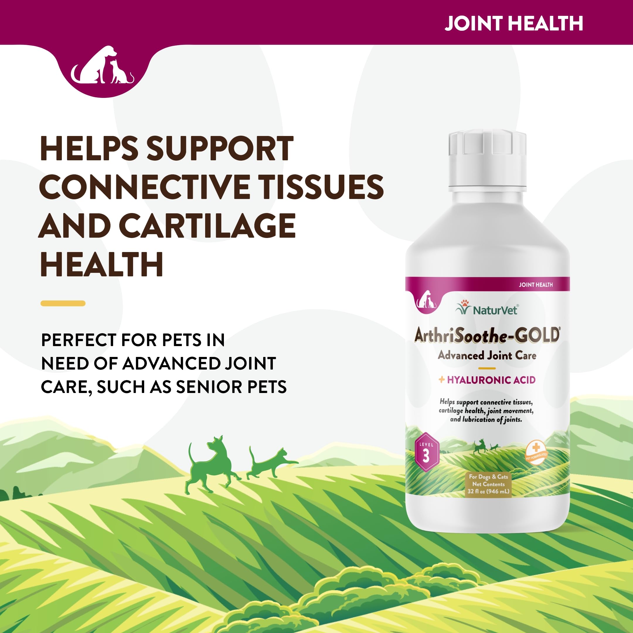 NaturVet ArthriSoothe-Gold active cat image showing mobility support.