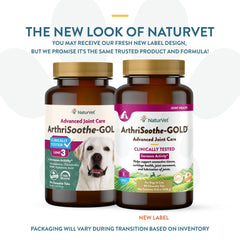 NaturVet ArthriSoothe-GOLD bottle-front view highlighting veterinarian formulated supplement.