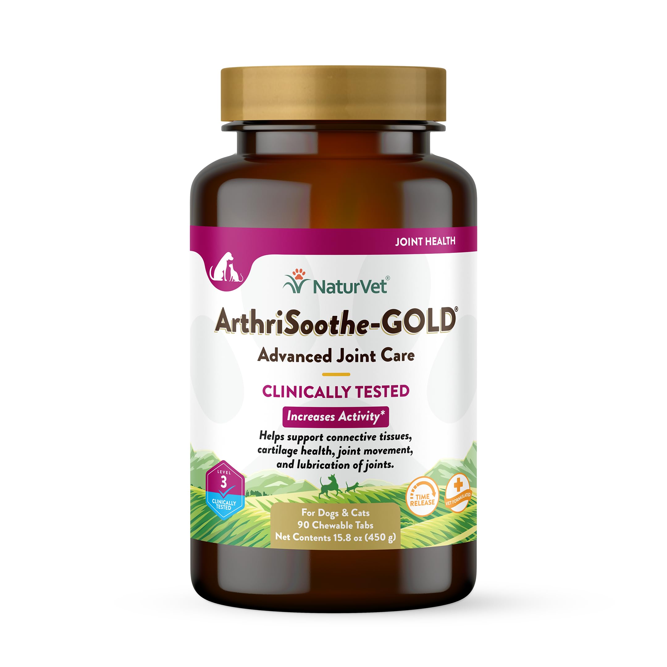 NaturVet ArthriSoothe-GOLD Level-3 chew tablets—joint support and mobility for pets.